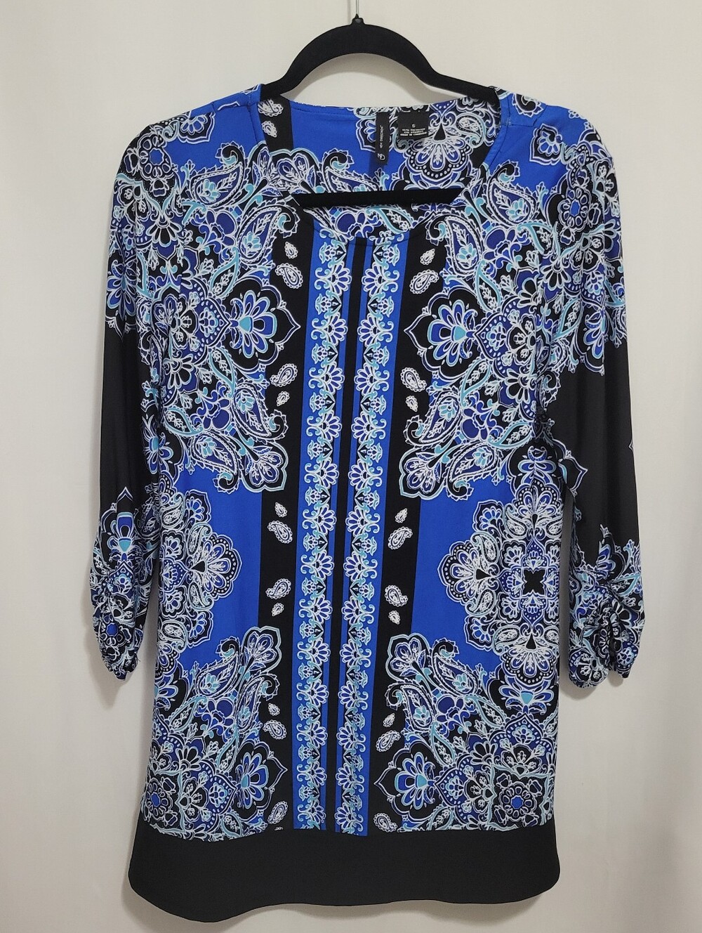New Directions Blue/Black & White Paisley Print Tunic, Size Small